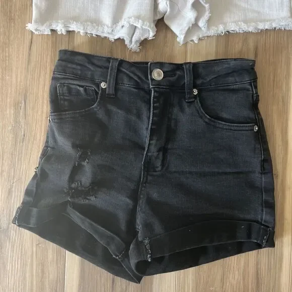 2 Pair Bundle Lot of Black & White Girls Jeans Shorts sz womens small kids 10/12 - Picture 3 of 8